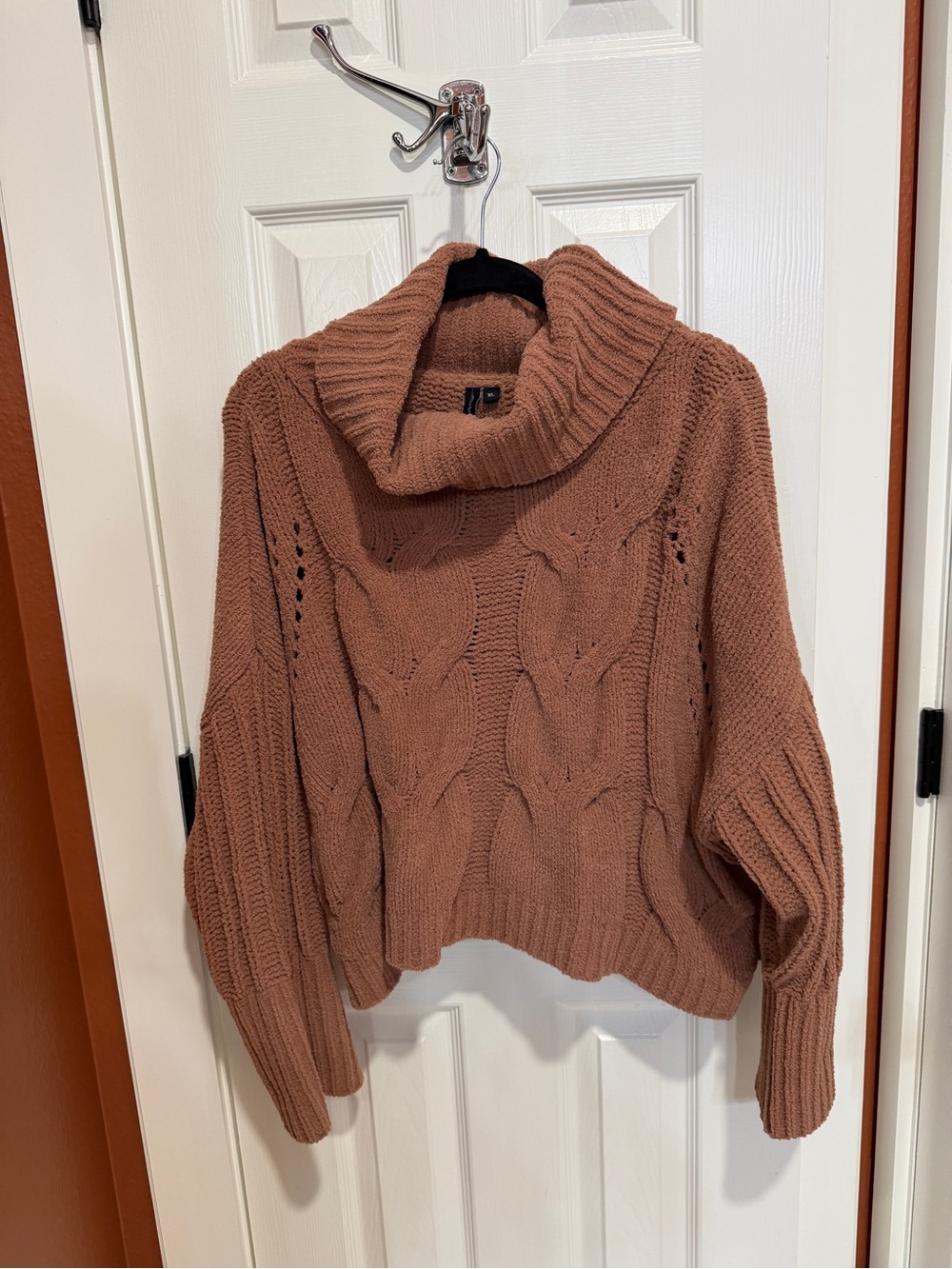 moon & madison Cozy Cable Knit Turtleneck Sweater - Mauve